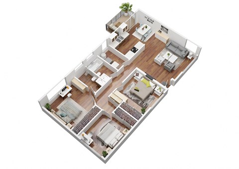 Floor plan for 3 beds, 2 baths, 1065 sqft